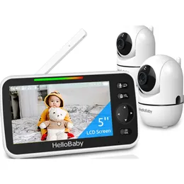 Monitor de bebê Hellobaby 5 "com bateria de 26 horas, 2 câmeras, zoom de inclinação da panela, alcance de 1000 pés, áudio de vídeo, sem wifi, vox, visão noturna, conversa bidirecional, 8 idiomas, registro de bebês