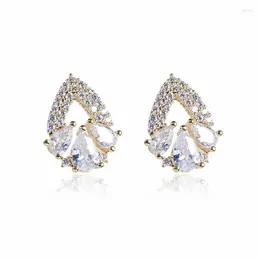 Stud Earrings Romantic Teardrop Cubic Zirconia Gold & Silver Color Fashion And Elegant Bridal Wedding Jewelry For Women LE1467