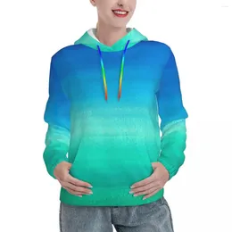 Women's Hoodies Blue Green Streetwear Autumn Watercolor Neon Ocean Y2k Funny Pullover Hoodie Oversized Loose Hooded Sweatshirts