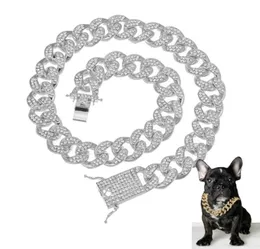 قلادة قلادة CZ Rhinestone Chain Chain Twiber and Leash Super Strong Metal Choke Silver Gold Pet Rope for Party Show3169760