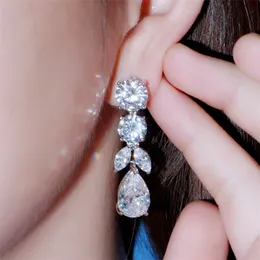 Long Water Drop Diamond Designer Earring for Woman Wedding Engagement Green Blue 3A Zirconia Copper Long Luxury Stud örhängen smycken Kvinnor Parti Presentlängd 4 cm