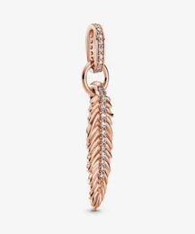 100 925 Sterling Silver Farkling Feather Dangle Charms تناسب السحر الأوروبي الأصلي سوار الأزياء