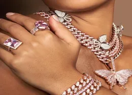 12 -миллиметровый кольцо с колючей колючей коэффициентом Cz Miami Cuban Link Chain Pink Butterfly Choker Collece Hip Hop Rock Bling широко крутые женские ювелирные изделия8052966