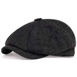 G8MT BERETS MEN NEWSBOY HATSピーキー秋のヴィンテージヘリンボーンオクタゴンキャップ女性カジュアルストライプベレー帽GatsbyフラットハットD240418