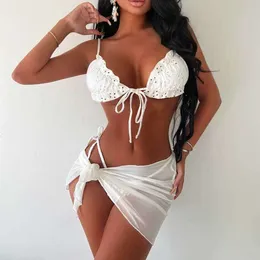 Üç parçalı mayo set bikini dantelli gazlı etek ile üç parçalı mayo seti plaj giyim