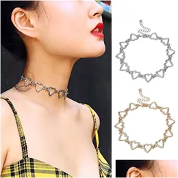 Chokers Heart Necklace Hollow Chain Choker Korean Fashion Goth Halsband Enkla söta smycken Estetiska tillbehör Friend Gift J0312 OTF4A