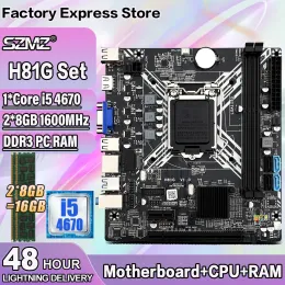 Материнские платы H81 LGA 1150 Motherboard Kit с процессором Core I5 4670+2*8GB = 16 ГБ DDR3 память HD Graphics 4600 Placa Mae 1150 Gaming PC