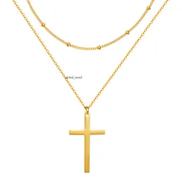 Halskette Amazonstag Edelstahl Cross Chain Perlen Kette Frauen exquisit und minimalistischer Edelstahl Doppelschichtkreuzer Perlen Luxus Halskette 767