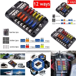 New Holder 12V 32V Plastic Cover Fuse Box M5 Stud with LED Indicator Light 6 12 Ways Blade for Auto Car Boat Marine