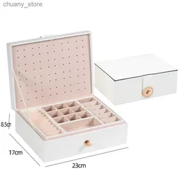 Tillbehör Förpackningsarrangörer 1st Lady Pu Leather Jewel Box Storage Ring Display Case Portable Jewelry Organizer för halsband Joyeros Org Y240423 VQAK