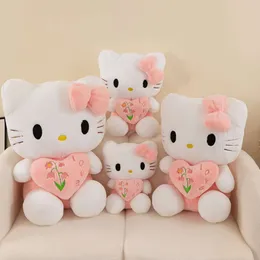 Cuore di vendita calda con fiore kt peli di peluche bambole animali simpatici giocattoli ripieni di bambini cuscini da tiro gatto