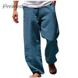 Pantaloni da uomo in lino naturale casual 2024 colori solidi di qualità comoda pantaloni estivi morbidi con hombre ropa modo tascabile