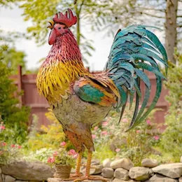 Metall Rooster Garten Statuen Skulpturen Garten Courtyard Dekor Hühner Yard Kunst Dekor Stehende Tier im Freien Bannerstand 240411