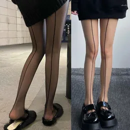 Mulheres meias sexy vintage ver através da meia -calça com costura dianteira e traseira costura vertical linha de camarão tâmelas retro retro e sedosas finas