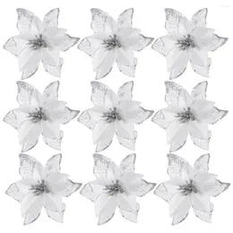 Flores decorativas 24pcs Christmas Glitter Poinsettia Simulação Artificial Powder Tree Wedding Festival Party