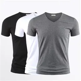 Mens t shirt czysty kolor v kołnierz krótkie topy TEES MĘŻCZYZNIE MĘŻCZYZN Tshirt Black Rajstopy Man Tshirts Fitness na męskie ubrania 240417