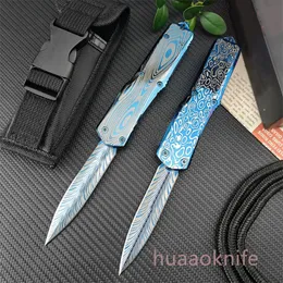 Utmärkt Micro Automatisk fickkniv 440C Blue Titanium Blade Zink Aluminium Alloy Handle Outdoor Double Action Auto Knife Multifunction Tools 3300 3400 4850 9400