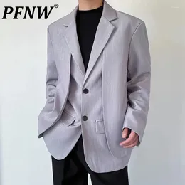 Herrdräkter pfnw koreansk kostym jacka trend mode dubbel lager skarvad nisch designkläder casual hösten hane blazers 9c1406