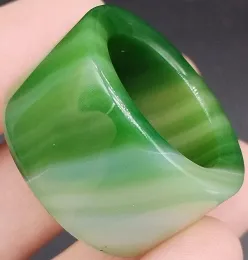 Rings Inner 23.00mm Certified Chinese Natural Green Agate Hand Carved Man Ring