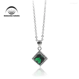 Hängen Madalena Sarara Cubic Zirconia Green Stone Inlay Sterling Silver 925 Chain Necklace Fashion Cute Korean Trendy