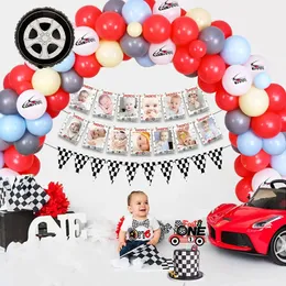 Racing Car Birthday Balloon Arch Kit - Red Black White Checkered Theme Party Decorations