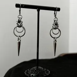Dingle örhängen rostfritt stål gotisk kedja dubbel o ring spik | Huggie hoops silver