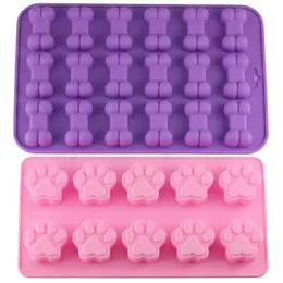 Valphund Paw och Bone Ice Trays Silikon Pet Behandla mögel Svålchoklad gelé godis mögel tårta dekorera bakformar