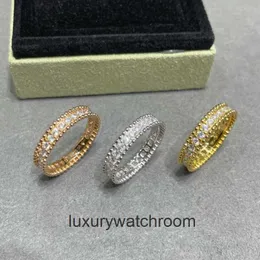 High End designer rings 1:1 for vancleff 18K Gold Diamond Ring for Women Rose Gold Pure Silver Narrow Edition Style Light Luxury and Unique Design with High Level Sense
