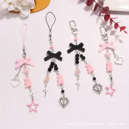 Keychains keychains vainty bowknot kyyrings 하트 나비 매듭 펜던트 키 체인 곰 전화 끈 다기능 활 스타 액세서리