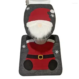 Tuvalet koltuğu kapaklar Noel kapağı banyo koltukları tema ve halı seti Noel Baba desen kapağı