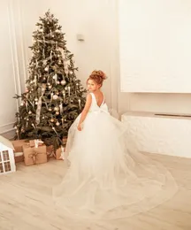 Flower Girl Dress Flound Gown Shere Seck Tulle Long Roomves Lilttle Kids День рождения.