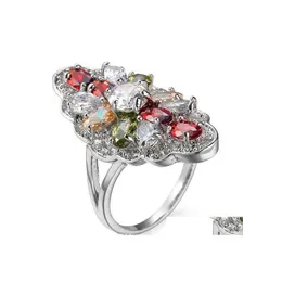 Med sidogonter 10 stycken /parti LuckyShine Valfritt eldvitt mticolor Crystal Cubic Zirconia 925 Sterling Sier Rings sätter kvinnor ch d otzv8