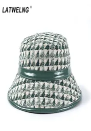 Designer vintage Tweed Cappelli a secchio per donne Fashion Autumn Inverno UV Cappelli da donna con cucitura PU 3 colori interi T77178610739