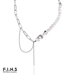 Flossen Asymmetrische Kette S925 Sterling Silber Unregelmäßige Süßwasserperlenverbindungsschlüsselkette Aussage Feine Schmuck 240410