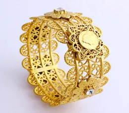 Luxusfrauen Großer Weitschwarze Carve Thai Baht 18 K Solid Fine GF Gold Dubai Stil afrikanische Schmuckarmbänder mit CZ Middle5715255