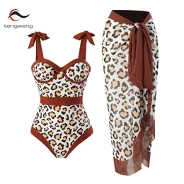 Kvinnors badkläder 2024 Kvinnor Leopard tryck Tvåbit Bow Tie Swimsuit Hög midja Cut Slim Fit Sexig Cutout Backless Beachwear Elegant Bikini