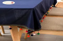 Stolt Rose Navy Blue Table Cloth Tafellaken Cotton Linen Tablows Creative Tassel Tablcolt Table Cover Wedding Decoration T205266737