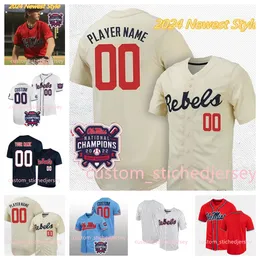 2024 New Ole Miss Rebels 야구 커스텀 유니폼 Drew Pomeranz Doug Nikhazy Anthony Servideo Aaron Barrett Lance Lance Mike Mayers Ole Miss Stitched 남자 청소년 여성