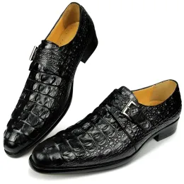 Botas Padrão de Crocodilo Sapatos de couro formal Monk Strap Oxford Mens Itália Sprocoladores de estilo Sapato Masculino Zapatilla