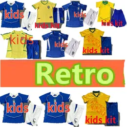 تهوية مريحة 94 98 02 04 Brasil Vintage Jersey Romario Rivaldo Brazils Carlos Ronaldinho Camisa de Futebol Ronaldo Pele Retro Soccer Jerseys Kids