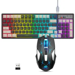 COMBOSE Tastiera wireless tastiera mouse combo ricaricabile retroilluminazione RGB 96 tasti da gioco tastiera da gioco 2400dpi 7 chiavi gamer mouse per tablet per computer