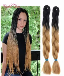 Zwei -Ton -Schwarz brauner Jumbo -Zöpfe Haare Haesse Cheveux 24inch Jumbo Braving Ombre Box Zöpfe Haare Curly Kanekalon Crochet Syntheti7304414