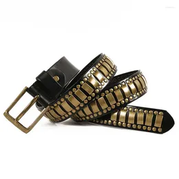 Belts (Ta-weo) Original Fashion Unisex Rivet Hip Hop Genuine Leather Belt Women Pin Buckle Designer Men High Quality