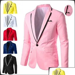 Men'S Suits & Blazers Mens Slim Jacket Business Casual Suit Wedding Groom One Button Blazer 220409 Drop Delivery Apparel Clothing Dhsi9