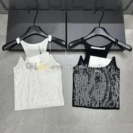 Transparent Strap Tanks Top Women Shiny Sequin Vest Rhinestone Letter Vests Party Sexy Knitwear