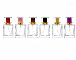 저장 병 50ml 멀티 컬러 뚜껑 투명 사각 유리 병 향수 포장 스프레이 50pcs 빈 SN1703