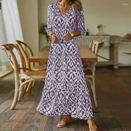 Lässige Kleider Frauen Frühlingskleid Lose halb Ärmeln Knöchel Länge Farbe passende Druck Patchwork Pullover Big Swing Soft Lady Maxi