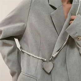 Gürtel Mode lange Perlenkettenkette mit großem Herzspiegel