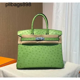 Handmade 7a Handbag Bikns Genuine Leather High custom green imported ostrich skin platinum 30Cm womens with leatherEP7R