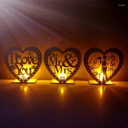 Świecowe uchwyty Wedding Drewen Decoration z LED Lekkie rustykalne imprezowe imprezowe imprezę Walentynkowe Zapasy Day Day